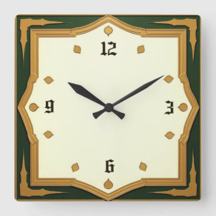 Horloge Carrée Art Déco Vert