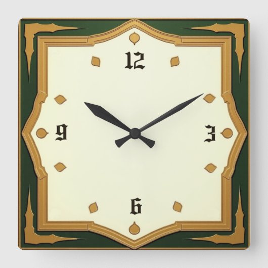 Horloge Carrée Art Déco Vert (Recto)