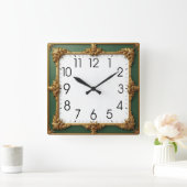 Horloge Carrée Art Déco vert (Maison)