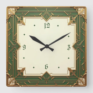 Horloge Carrée Art Déco Vert