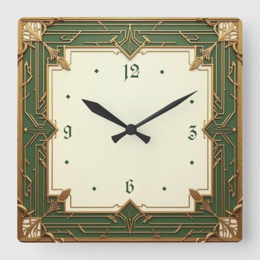 Horloge Carrée Art Déco Vert (Recto)