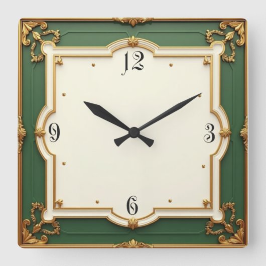 Horloge Carrée Art Déco Vert (Recto)
