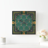 Horloge Carrée Art Déco Vert (Maison)