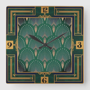 Horloge Carrée Art Déco Vert