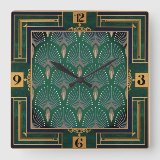Horloge Carrée Art Déco Vert (Recto)