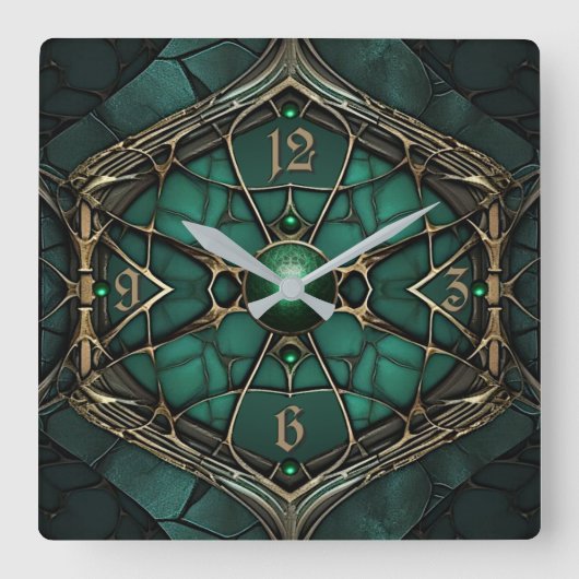 Horloge Carrée Art Déco Vert (Recto)