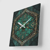 Horloge Carrée Art Déco Vert (Angle)