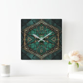 Horloge Carrée Art Déco Vert (Maison)