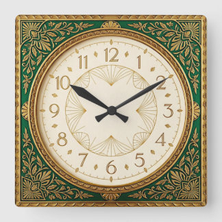 Horloge Carrée Art Déco Vert