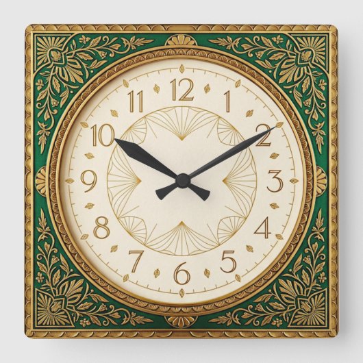 Horloge Carrée Art Déco Vert (Recto)