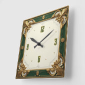 Horloge Carrée Art Déco Vert Élégant (Angle)