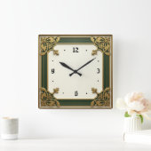 Horloge Carrée Art Déco Vert Élégant (Maison)