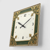 Horloge Carrée Art Déco Vert Élégant (Angle)