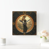 Horloge Carrée Art Deco with fantasy girl (Maison)
