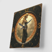 Horloge Carrée Art Deco with fantasy girl (Angle)