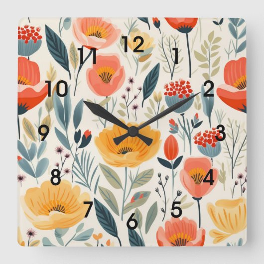 Horloge Carrée Art Fleur Coloré (Recto)