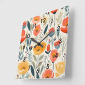 Horloge Carrée Art Fleur Coloré (Angle)