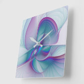 Horloge Carrée Art Fractal Abstrait rose bleu turquoise (Angle)