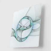 Horloge Carrée Art fractal Bleu Turquoise Gris Abstrait Élégance (Angle)