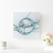 Horloge Carrée Art fractal Bleu Turquoise Gris Abstrait Élégance (Maison)