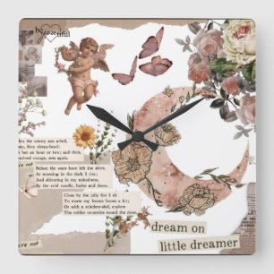 Horloge Carrée art graphique fleur citation ange jornal T-Shirt