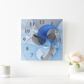Horloge Carrée Art graphique fractal abstrait bleu gris moderne (Maison)