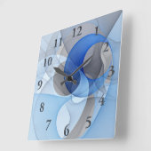 Horloge Carrée Art graphique fractal abstrait bleu gris moderne (Angle)