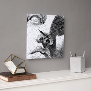 Horloge Carrée Art matriciel à points : Visage de marbre classiqu