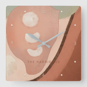 Horloge Carrée Art moderne Abstrait Bio des années 60 Nom de fam