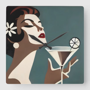 Horloge Carrée Art Moderne du Milieu du Siècle La DIva Martini