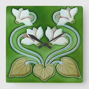 Horloge Carrée Art Nouveau Carrelage en céramique Fleurs Vintages