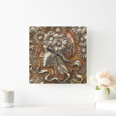 Horloge Carrée Art Nouveau Maiden Silver Repousse Moderne Acrylli (Maison)