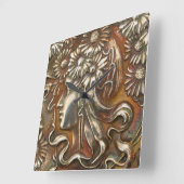 Horloge Carrée Art Nouveau Maiden Silver Repousse Moderne Acrylli (Angle)
