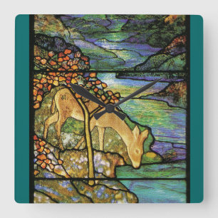Horloge Carrée Art Nouveau Stained Glass Tiffany Nature