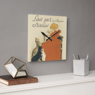 Horloge Carrée Art nouveau victorien antique, Fille aux chats de 