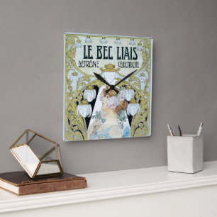 Horloge Carrée Art Nouveau vintage Le Bec Liais, Privat Livemont