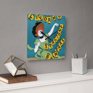 Horloge Carrée Art Nouveau vintage, Livorno Senorita dansant