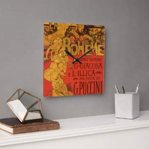 Horloge Carrée Art nouveau vintage musique, Opéra La Bohème, 1896