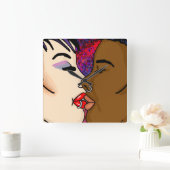 Horloge Carrée Art numérique | Baiser romantique (Maison)