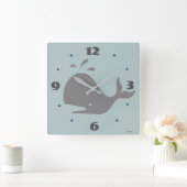 Horloge Carrée Art numérique de baleines grises (Maison)