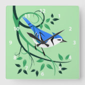 Horloge Carrée Art Stylisé Oiseau Bleu Jay (Recto)