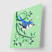 Horloge Carrée Art Stylisé Oiseau Bleu Jay (Angle)