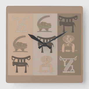 Horloge Carrée Art symboles africains modernes abstraits