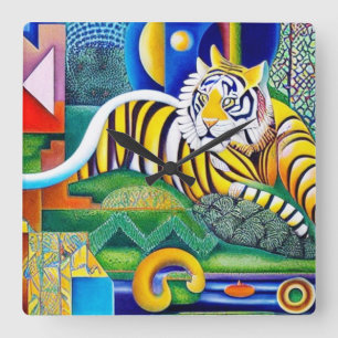 Horloge Carrée Art Tigre Contemporain - Décor Oeil