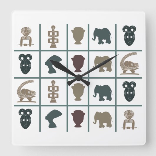 Horloge Carrée art tribal africain Abstrait (Recto)