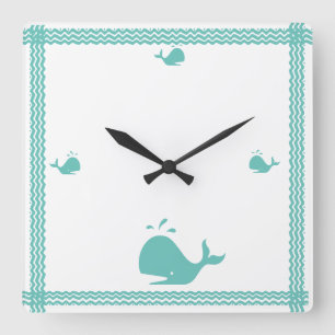 Horloge Carrée Artic teal Blue Whale Stripe coastal Nautical