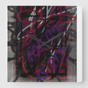 Horloge Carrée Artiste Rebelle - Texte & Graffiti Design Abstrait