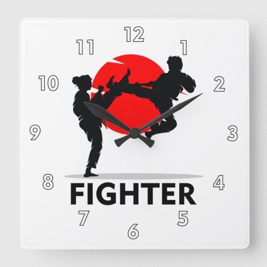 Horloge Carrée Arts martiaux Karate Combat Combattez ou Sparring (Recto)