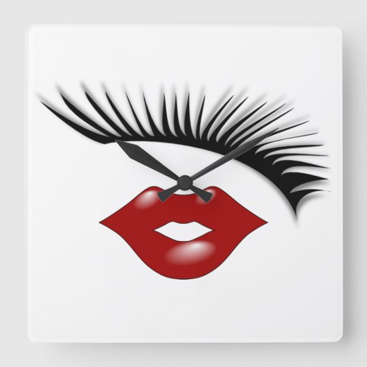 Horloge Carrée Artsy Feminine Chic Eyelashes & Lips Designer (Recto)