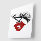 Horloge Carrée Artsy Feminine Chic Eyelashes & Lips Designer (Angle)